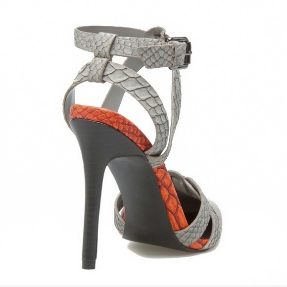 NWOT Paper Fox Grey Orange Snakeskin Pointy Toe Ankle Strap Heels Shoedazzle - Picture 5 of 13